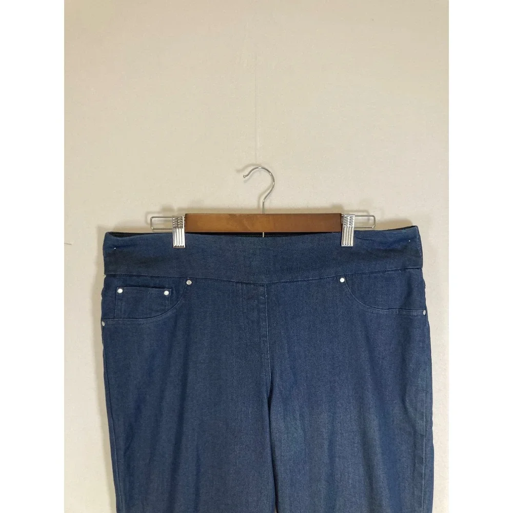 Boho Floral Ruby Rd. Womens 12 Blue Embroidered Pull-On Cropped Jeans 23100 QI‎